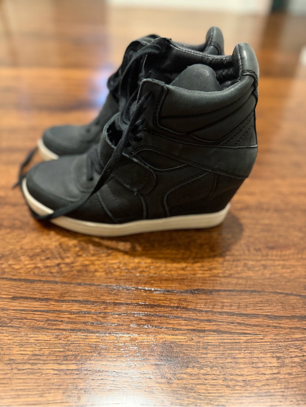 Ash Black Wedge Lace-Up Sneaker with White Trim